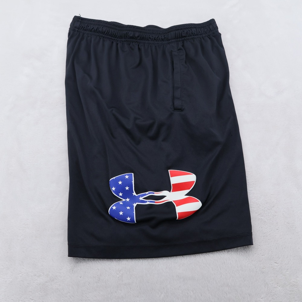 Under Armour Mens Loose Fit Athletic Shorts Black USA Flag Logo Large LG G G